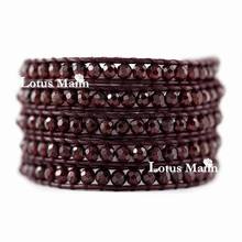 Lotus mann Garnet Wrap Bracelet on Maroon Leather 2024 - купить недорого