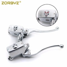 Zorbyz alavancas de embreagem e freio hidráulico, 22mm, cromado, caveira, para aprilia, harley triumph honda, 2024 - compre barato