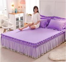 Purple Princess Lace Bed Skirt Pillowcase Home Decorate Solid Korea Bedding Bed Sheet Ruffles Mattress Cover Twin Queen Size 2024 - buy cheap