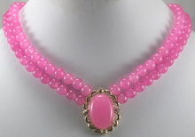 Оптовая продажа 2 ряда розовый натуральный нефрит ожерелье из бисера с 13*16 мм кулон ожерелье 2024 - купить недорого