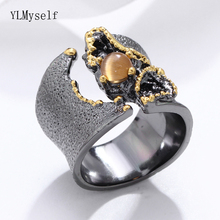 Anel grande brilhante anel preto-dourado luxo elegante excelente coquetel mulheres joias de festa 2024 - compre barato