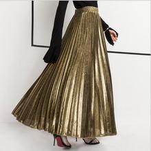 Qooth 2019 Spring Skirt Women's Elastic Waist Skirt Retro Luster Elegant Metallic Pleated Skirt A Line Maxi Long Skirts QH1758 2024 - buy cheap