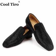 Cool Tiro Suede Black Crystals Loafers Men's Flats Shoes Slippers Smoking Man Dress Shoes Wedding Party Shoes Genuine Leather 2024 - buy cheap