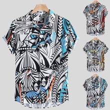 Camisa holgada de manga corta para hombre, camisa con estampado de Color, Tops de playa informales de manga corta, 2019 2024 - compra barato