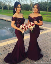 2019 Burgundy Off the Shoulder Mermaid Long Bridesmaid Dresses Sparkly Sequined Wedding Guest Dresses Blush Maid of Honor Gowns 2024 - buy cheap