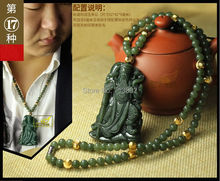 Pingente jade guanyu god, natural verde escuro jade amuleto talisman 6mm contas de jade colar com miçangas de bronze da sorte 2024 - compre barato
