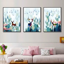 Nordic Style Elk Animals Canvas Art Painting Watercolor Deer Posters and Prints Wall Pictures for Living Room Home Decoration 2024 - buy cheap