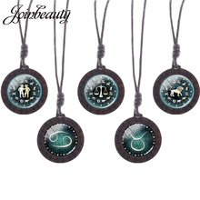 JOINBEAUTY Fashion Glass Wood Pendant Necklace 12 Zodiac Signs Women Men Birthday Christmas Gift Wholesale Jewelry D1177 2024 - buy cheap