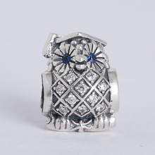 Talismã de coruja com zircônia azul, joia original para pulseira pandora, coleção de primavera autêntico 925 2024 - compre barato