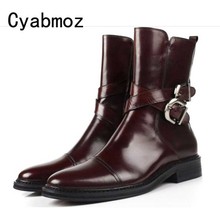 Cyabmoz hombres tobillo botas de cuero genuino de lujo hebilla Zapatos de vestir de oficina con alta Top con cremallera Espana botines Martin hombre zapato 2024 - compra barato