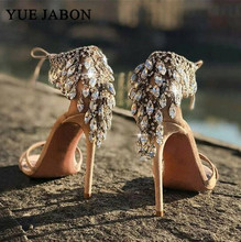 Luxury Diamond Crystal Embellished Fringed Gladiator Sandals Women Ankle Tie Stiletto High Heels 10cm Women party shoes 2024 - buy cheap