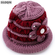 SILOQIN Plus Velvet Thick Warm Women's Hats Knitted Beanie New Winter Fashion Mom's Cap Flower Headdress Decoration Female Hat 2024 - buy cheap