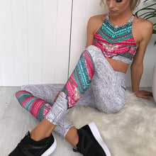 Conjunto deportivo de punto con estampado Digital para mujer, chándal de moda con Cruz sexy sin espalda, Crop Tops y Leggings de cintura alta, conjunto de 2 piezas 2024 - compra barato