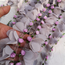 LASUI 3 meters=1 lot High quality Vintage 3D purple chiffon flower lace trim Skirt wedding dress doll lace accessories 0326 2024 - buy cheap