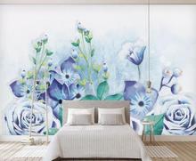 Индивидуальные 3D обои росписи современный контрактный синий цветок фон украшение стены живопись 2024 - купить недорого