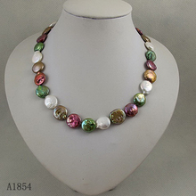 Уникальный ювелирный магазин жемчуга, AA 13-14 мм Монета многоцветный пресноводный жемчуг ожерелье, идеальный женский свадебный подарок на день рождения 2024 - купить недорого