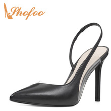 Summer Black White Pointed Toe Slingbacks Soft Faux Leather Pumps Woman High Stilettos Large Size 11 14 Thin Heels Party 2019 2024 - buy cheap