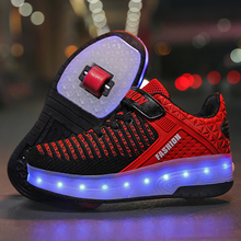 New Pink USB Charging Fashion Girls Boys LED Light Roller Skate Shoes For Children Kids Sneakers With Wheels Two wheels led shoe 2024 - buy cheap