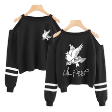 Moletom cortado lil peep feminino, moletom sem ombro de manga comprida estiloso casual moda de rua 2019 2024 - compre barato