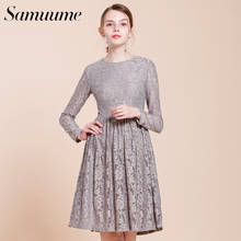 Samuume Elegant O-Neck Long Sleeve Lace Dress 2017 New Arrival High Waist Office Lady Autumn Winter Women Midi Dresses A1708065 2024 - buy cheap