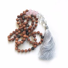 NEW Style108 MALA Necklace Hand Knotted Sandalwood Mala RoseQuartz Mala Tassel Necklace Meditation Prayer Jewelry Yoga Jewelry 2024 - buy cheap
