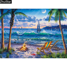 Zhui Star Full Square Drill 5D DIY Diamond Painting "night beach" 3D Embroidery Cross Stitch Rhinestone Mosaic Decoration CJ52 2024 - buy cheap
