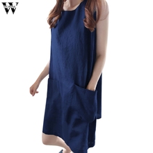 Womail dress Summer Dress Sleeveless O-neck Sleeveless Solid Loose Pockets Cotton Linen Casual Dress Elegant fashion 2019 M12 2024 - buy cheap