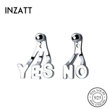 Серьги-пусеты INZATT, из серебра 925 пробы с ассиметричной надписью «YES NO», модные женские украшения для вечеринок, аксессуары в подарок, 2019 2024 - купить недорого