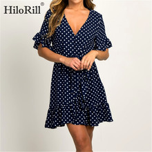 HiloRill 2021 Summer Beach Dress Women Polka Dot Mini Dresses Boho Sundress Ruffles Short Sleeve Casual Party Dress Robe Femme 2024 - buy cheap