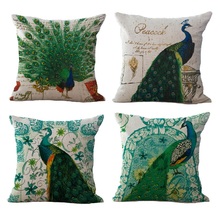 Cushion Case Linen Peacock Birds Patterns Cover Car Sofa Throw Pillows Decorative Pillowcase almofada decorativos cojines 2024 - buy cheap