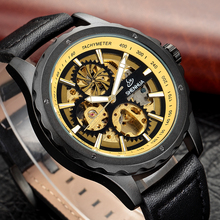SHENHUA 2021 New Steampunk Gear Dial Bronze Retro Skeleton Watches Male Automatic Mechanical Leather Men Watch Relogio Masculino 2024 - buy cheap