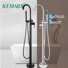 KEMAIDI  Floor Mounted Bathtub Filler Shower Roman Tub Faucet Set Free Standing Black Bathtub Round Spout Bath Mixer Tap 2024 - buy cheap