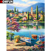 Homfun quadrado completo/broca redonda 5d diy pintura de diamante "lago urbano cenário" bordado ponto de cruz 3d decoração de casa presente a16899 2024 - compre barato