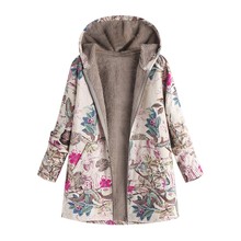 Plus Size Wool Winter Coat Women Warm Outwear Floral Print Hooded Pockets Vintage Oversize Coats Woman Winter 2018 Blend Coat 2024 - buy cheap