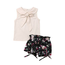 New Baby Kids Girl Summer Clothes Bow Sleeveless Tops Floral Shorts Outfits Sunsuit 2024 - buy cheap