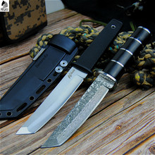 PEGASI Black ABS handle Damascus steel outdoor straight knife survival hunting knife 440c camping tactics knife 2024 - buy cheap