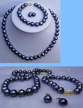 Joyería encantadora, venta al por mayor Conjunto de collar, pulsera y pendientes de perlas negras, bonito encantador, 8-9mm, W0466 2024 - compra barato
