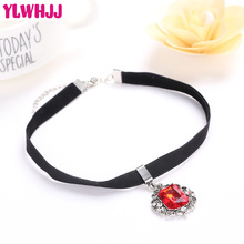 YLWHJJ brand girls red square gem crystal choker necklace for women black velvet rhinestone statement fashion jewelry Torques 2024 - buy cheap