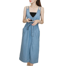 2019 verano mujeres nuevas correas vestido largo cuello pico espalda abierta suelta Sling vestidos de las mujeres de moda azul claro Denim vestidos XS F179 2024 - compra barato