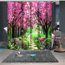 Cortina de ducha 3D de bosque de flores de melocotón, visillo de baño grueso, impermeable, personalizable 2024 - compra barato