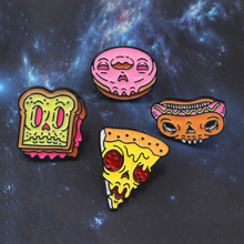 Skeleton Wack Food Brooch Toast Pizza Donut Hot Dog Sandwich Ghost Zombie Funny Badge Enamel Pin Halloween Punk Jewelry 2024 - buy cheap