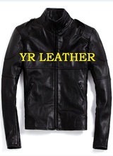 YR-chaqueta de cuero genuino para hombre, abrigo de cuero de vaca negro, ajustado, estilo motorizado, venta al por mayor 2024 - compra barato