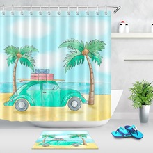 Cortinas de ducha LB Green Coconut Tree y coche, cortina de baño, viaje, naturaleza, paisaje, tela impermeable para decoración de bañera 2024 - compra barato