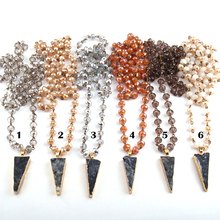 Free Shipping Rosary Chain Crystal Glass Bead &  Natural Druzy Arrowhead Pendant Necklaces 2024 - buy cheap