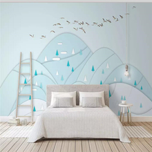 Decorativo papel de parede simples Nordic estilo individual paisagem aves geometria luz azul do fundo da parede 2024 - compre barato