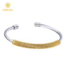 2018 New FINE4U B029 316L Stainless Steel Cuff Bangle Bracelet Twisted Cable Wire Bracelet For Women 3 Colors Choices 2024 - buy cheap