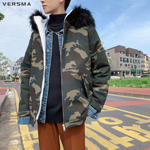 VERSMA Hip Hop Military Camouflage Winter Parka Jacket Coat Men Korean Fur Hooded Padded Parkas Men Youth Winter Jacket Men 2018 2024 - buy cheap