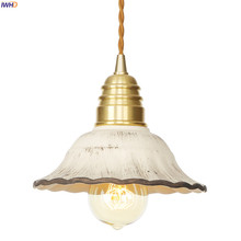 IWHD-lámpara colgante LED de estilo nórdico japonés, barra de comedor, luces colgantes de cerámica de cobre, Edison 2024 - compra barato