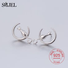 SMJEL 925 Sterling Silver Cute Animal Cat Stand Moon Stud Earrings for Women Cat Ear Earrings Jewelry oorbellen 2024 - buy cheap