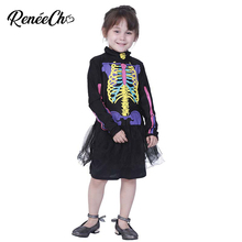 Halloween Costume For Kids Girls Skeleton Costume Child Costume Colorful Bone Cosplay Long Sleeve Fancy Dress For Children 2024 - buy cheap